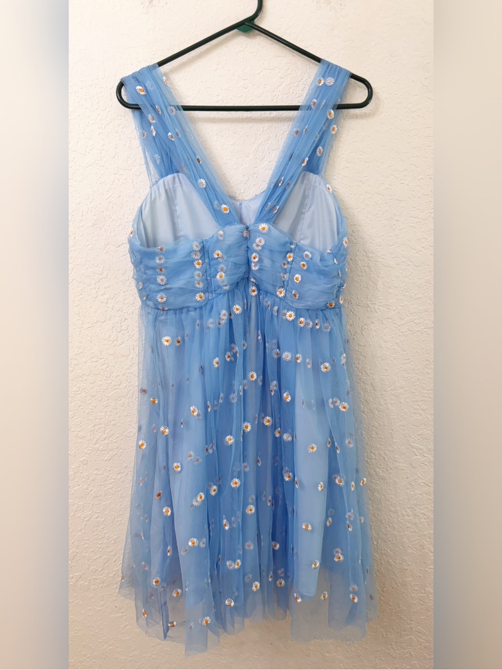 Unique Vintage - Light Blue Floral Mesh Tulle Party Dress - L - Picture 5 of 15